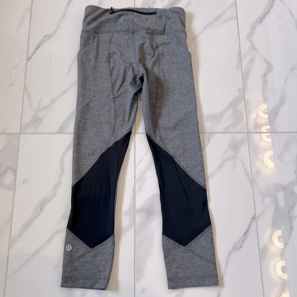 Lululemon Athletica Pace Rival Crop Heathered Black/ Gray Slate Leggings Size 2
